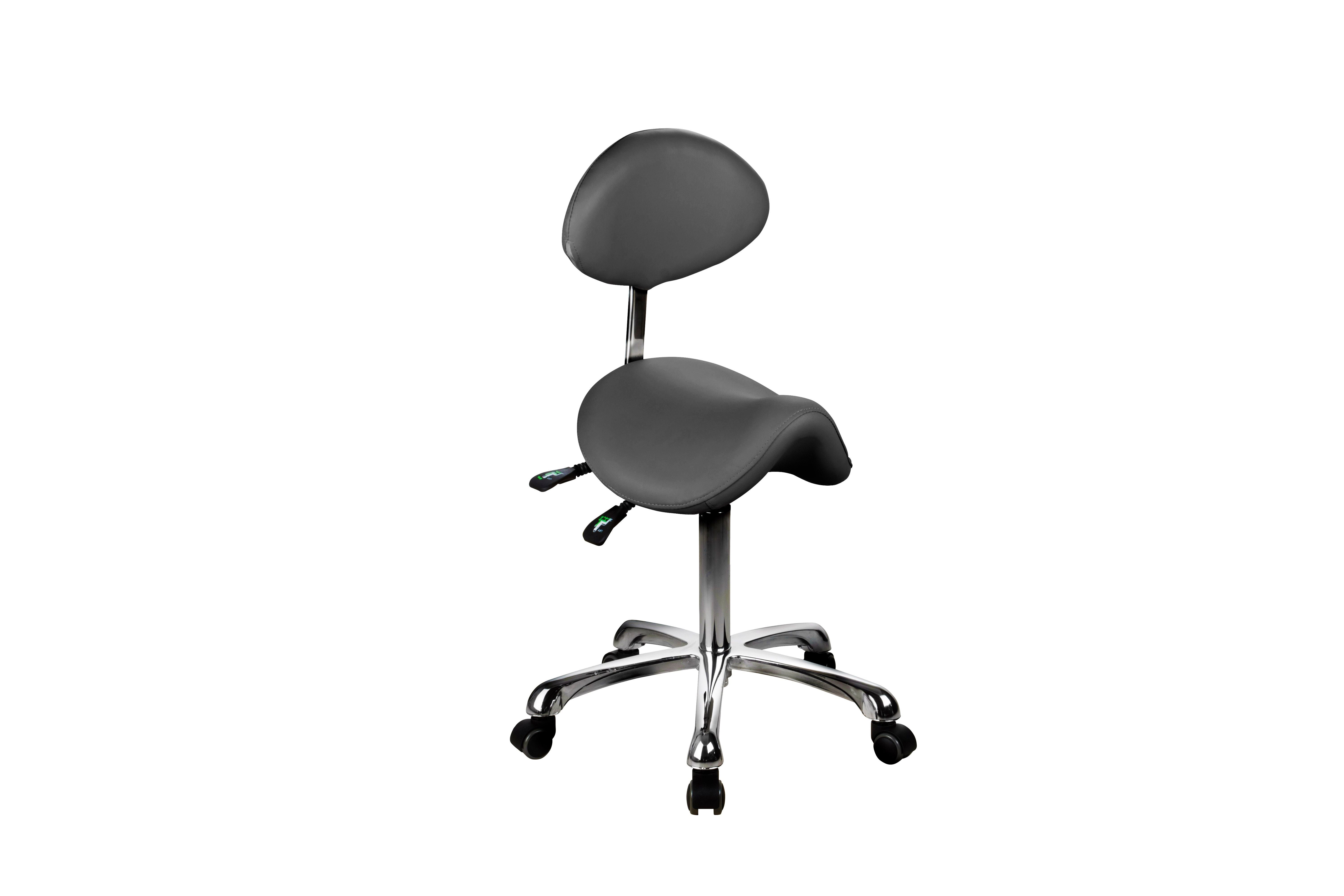 Silverfox America 1025 Stool with backrest and five-wheel chrome base, shown on white.
