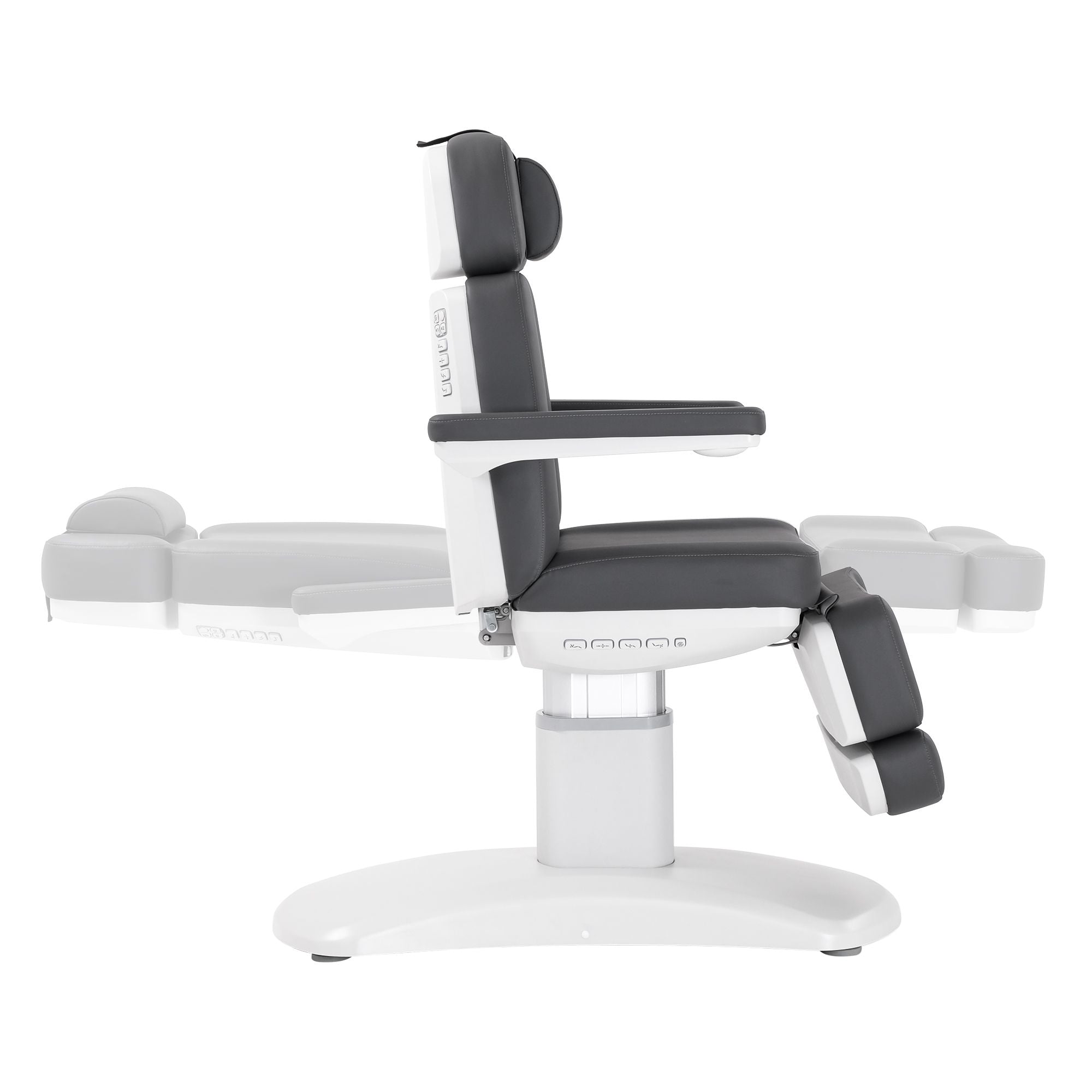 Silverfox America 2222BN electric massage table in gray/white, shown reclined.
