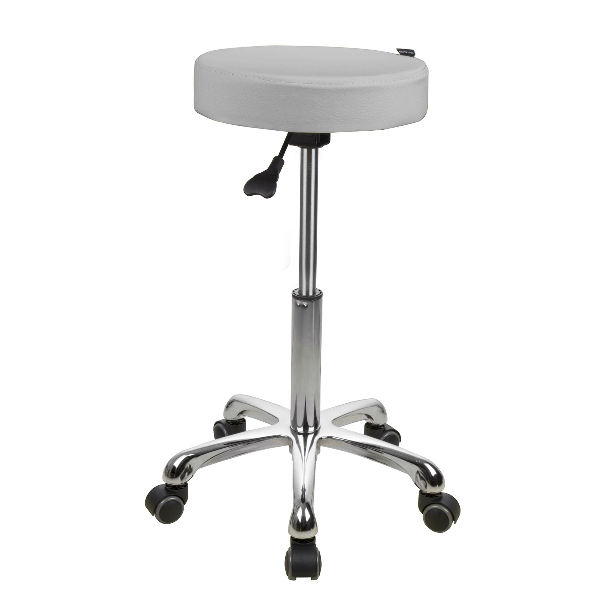 Silverfox America 1023A Stool: height-adjustable ergonomic salon stool with wheels and chrome base.