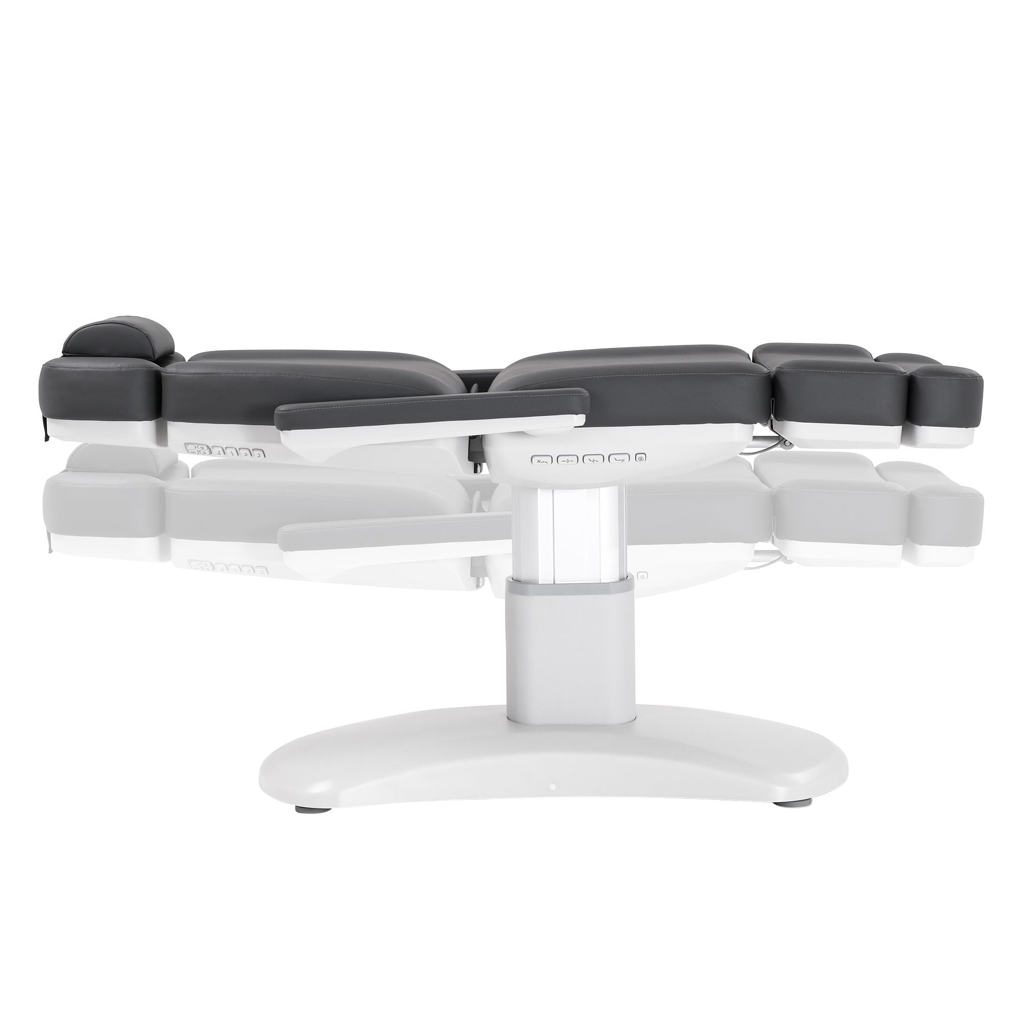 Silverfox America 2222BN Electric Massage Table with white base and black seat, side view.