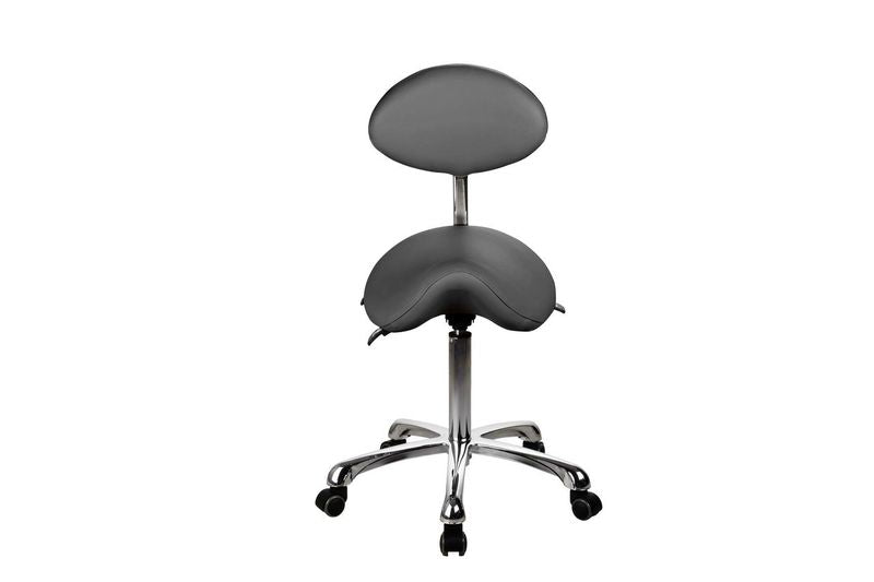 Silverfox America 1025 Stool: ergonomic saddle seat with backrest and chrome base for med spas.