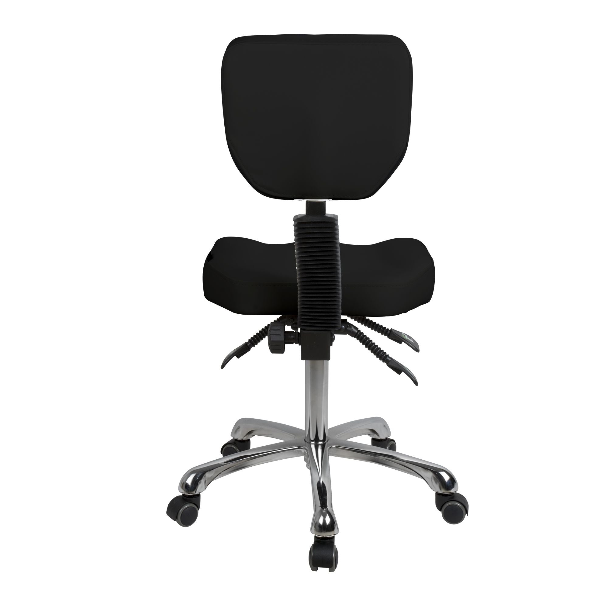 Silverfox America 1030 Stool with casters and chrome base, shown from the back.