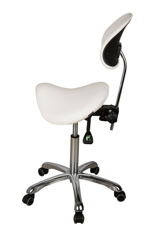 The Silverfox America 1025A Stool features a backrest and casters, ideal for beauty salons.