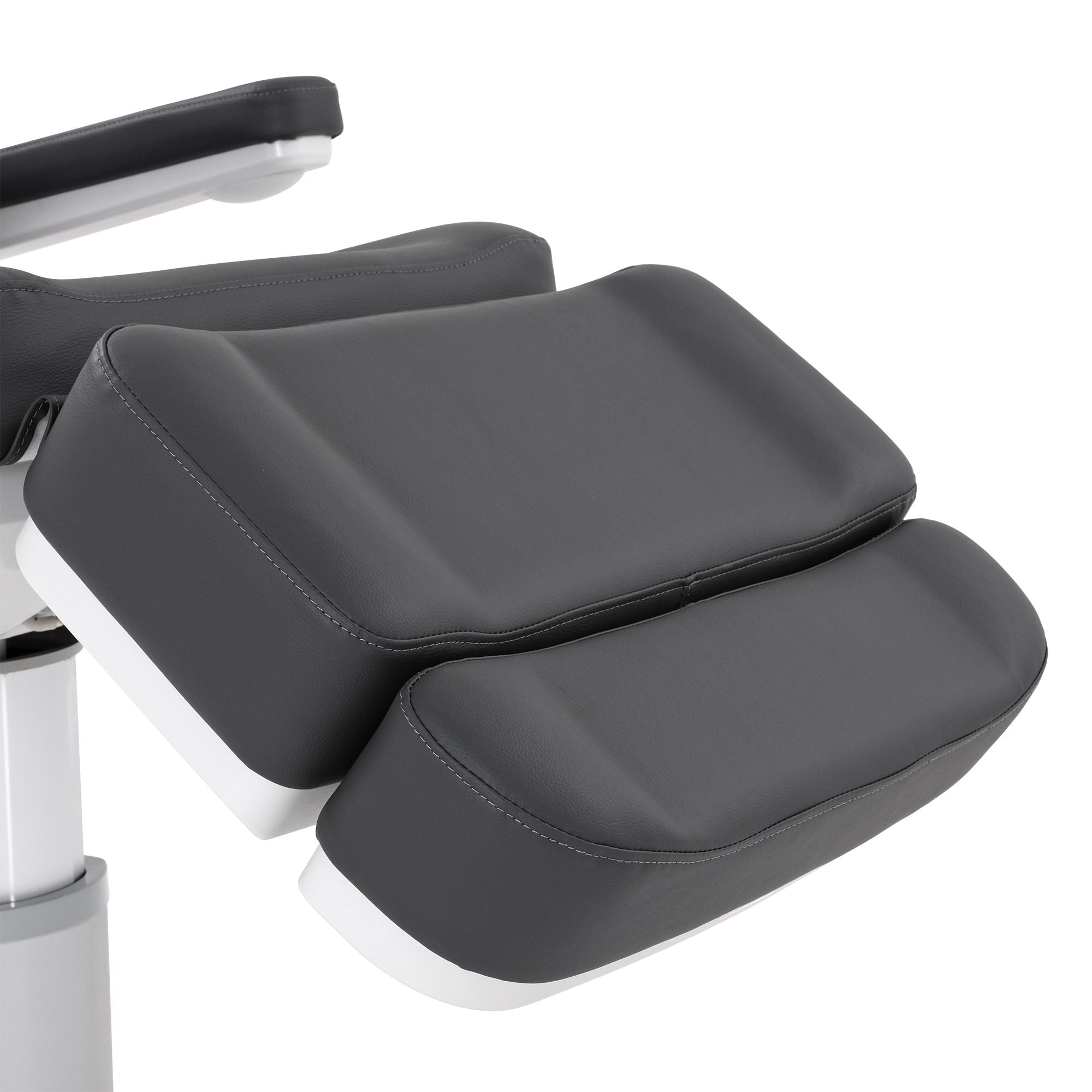 Close-up of the padded, adjustable leg rest on the Silverfox America 2222BN Electric Massage Table.