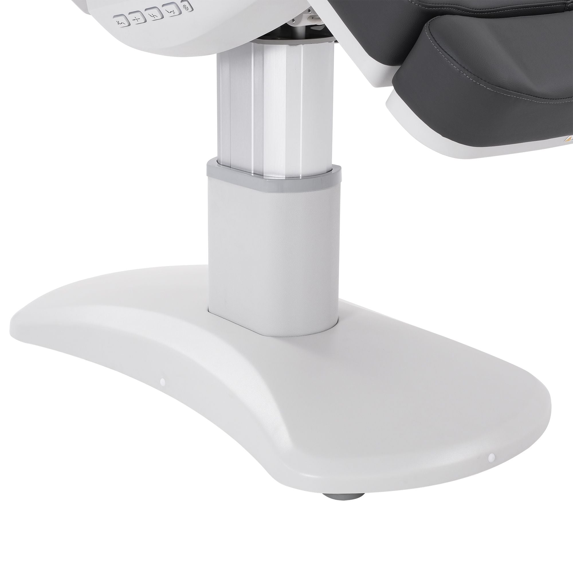 Close-up of Silverfox America 2222BN Electric Massage Table base with silver support and gray platform.