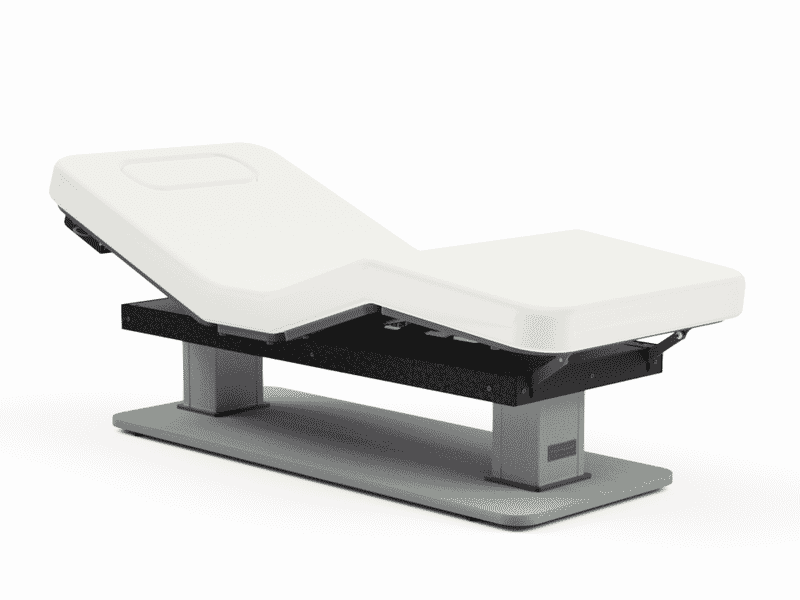 Oakworks Spa PALAS Master's Collection Table with white cushioning and sturdy metal base.