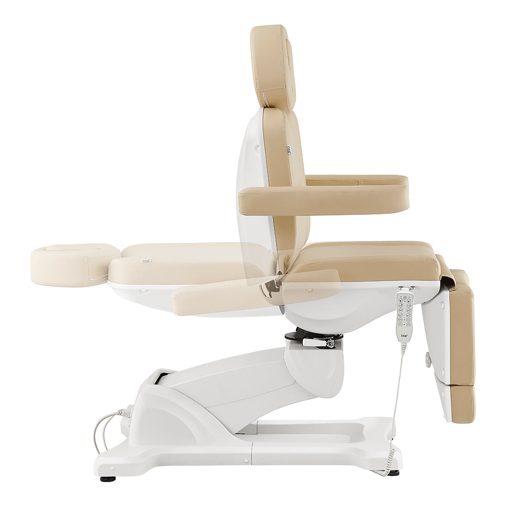 Pavo Beige Facial Beauty Bed by DIR—electric, 4 motors, fully adjustable with remote control.
