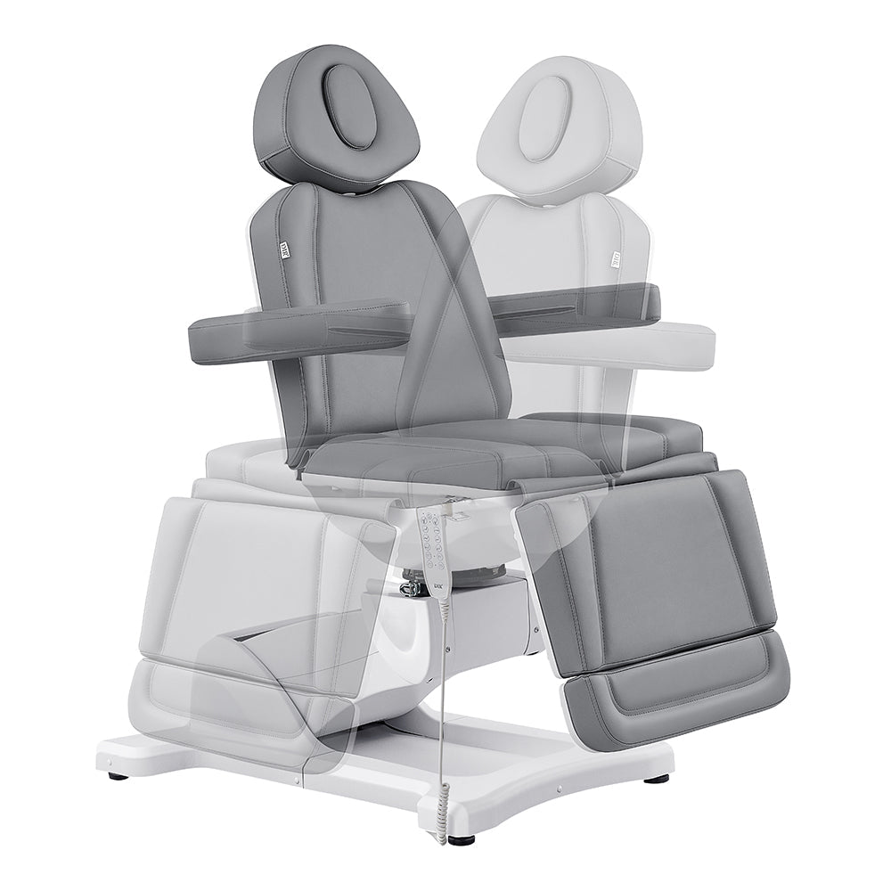 DIR Pavo FACIAL Beauty Bed & Chair in Gray, fully electric with 4 motors and reclining modes.