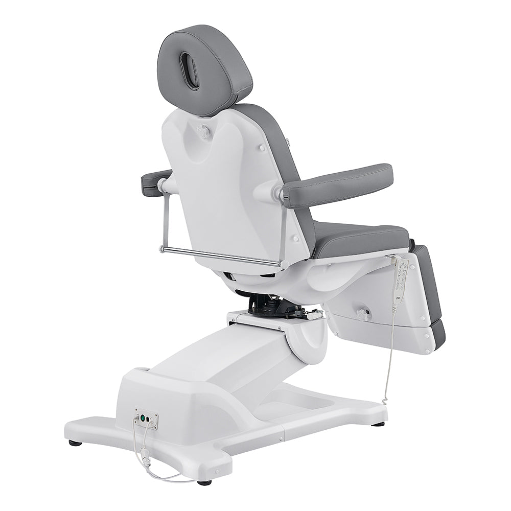 DIR Pavo FACIAL Beauty Bed & Chair in gray, fully electric with 4 motors, rear view.