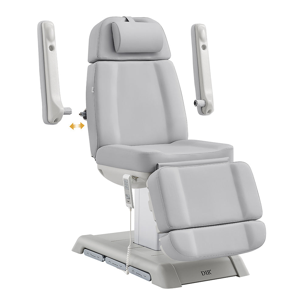 Gray Sydney 4-Motors Esthetician Chair with adjustable arms on a white background