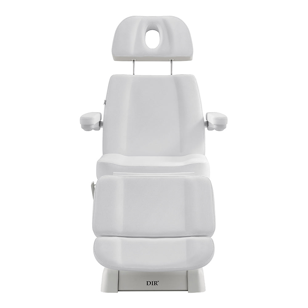 White Sydney 4-Motors Esthetician Chair with headrest on a white background