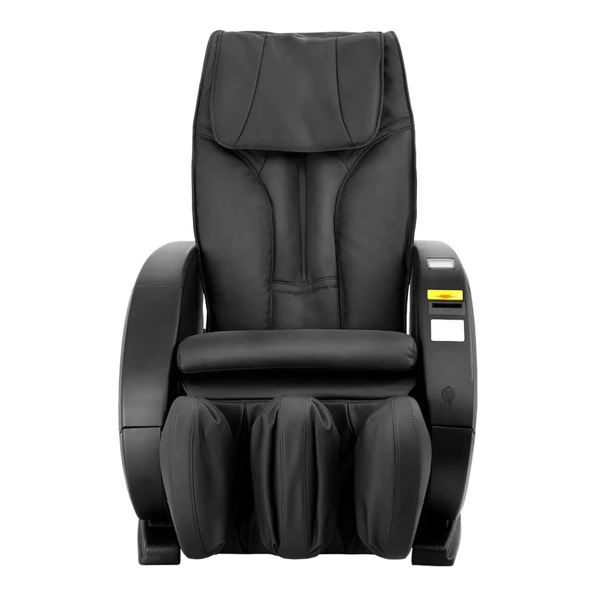 Titan Vending Massage Chair by Titan: Black leather with padded seat, armrests, and leg supports.