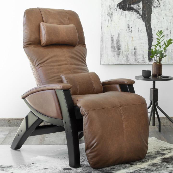 Svago ZGR Zero Gravity Recliner by Svago in brown vegan hyde with headrest, modern style.