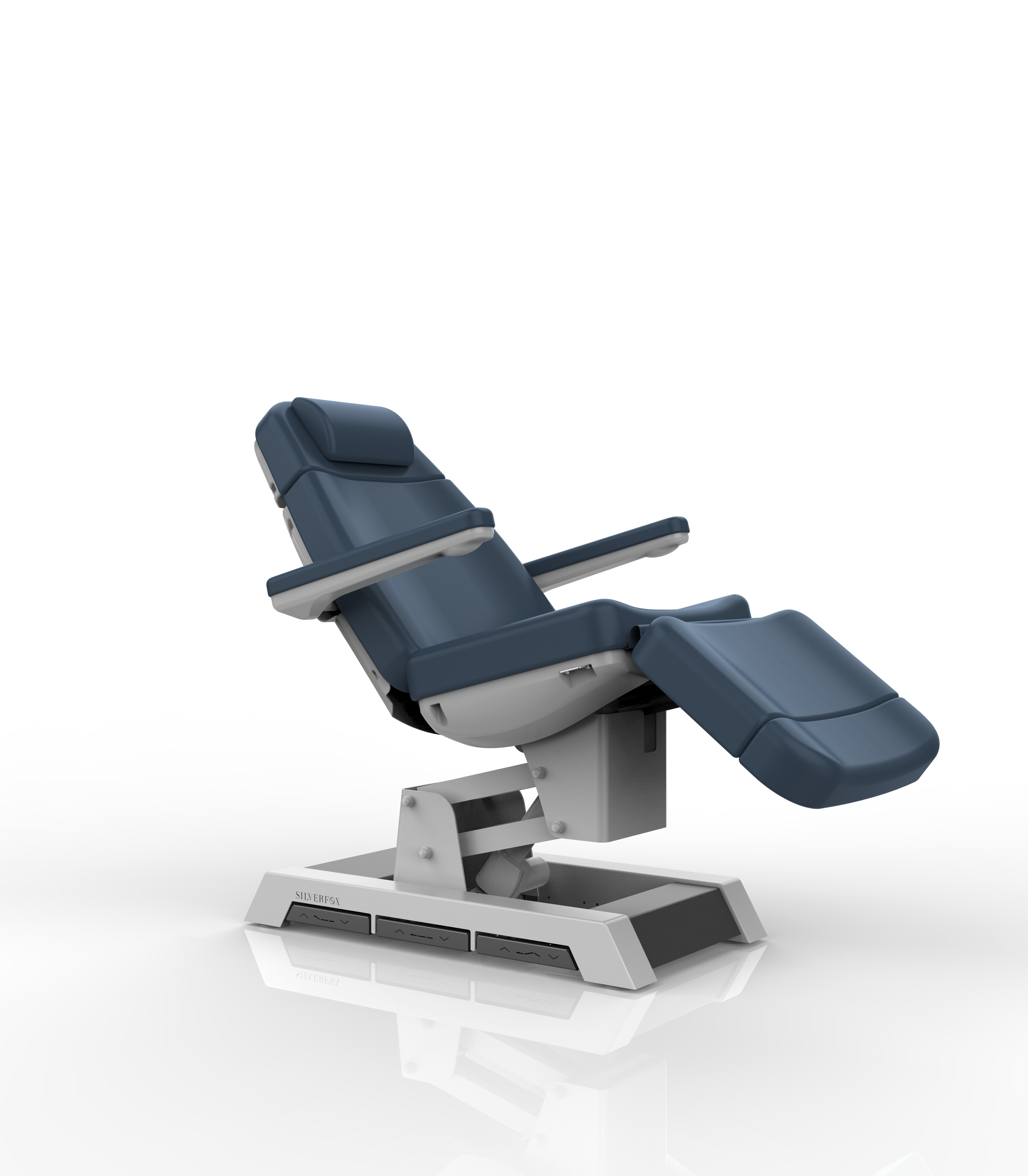 Silverfox America 2220D electric massage table with blue cushioning and a white base.