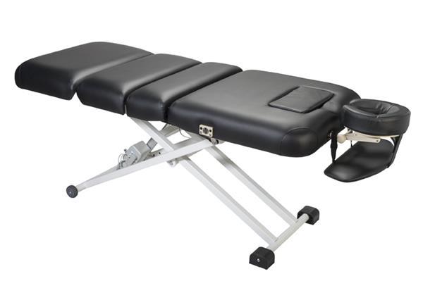 Nirvana Salon Top Electric Massage Table by Nirvana with adjustable metal frame and padded headrest.