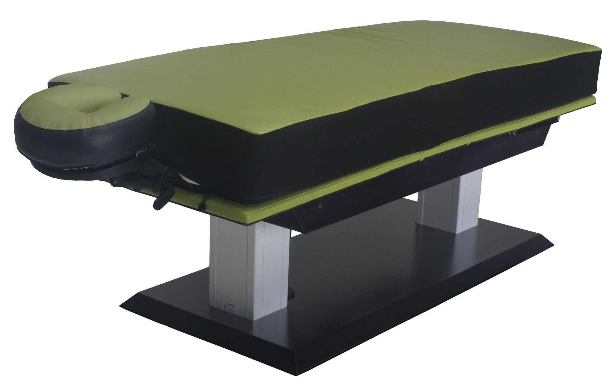 A green and black Living Earth Crafts ASPEN GT electric lift table with face cradle.