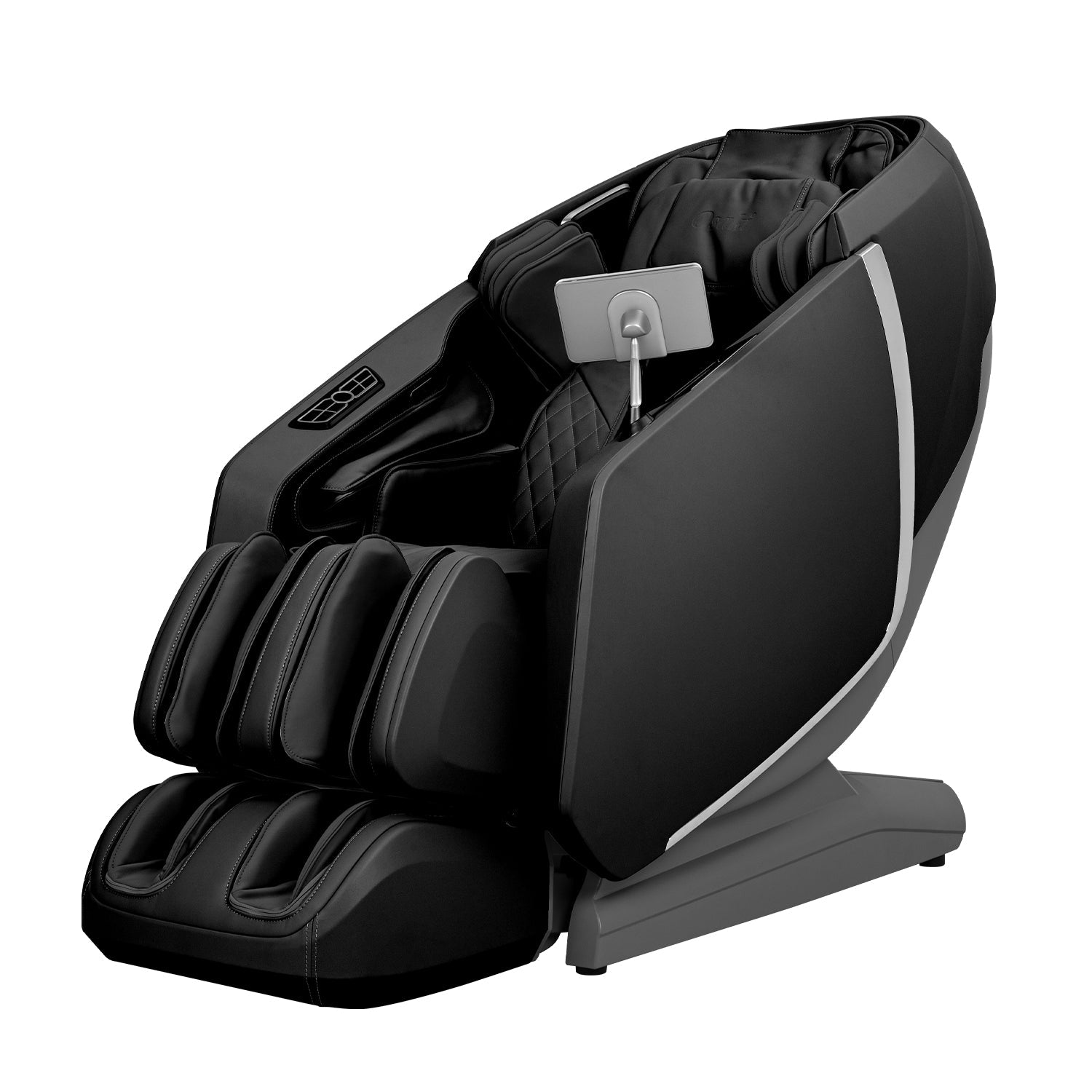 Osaki OS-Highpointe 4D massage chair, black and gray, with control panel and footrest.