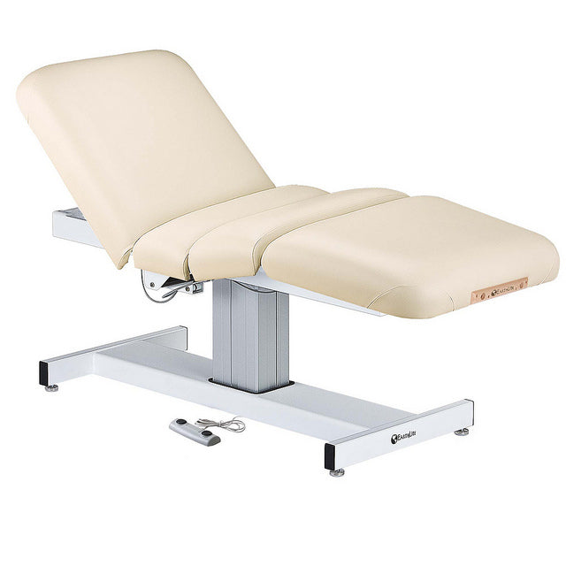 EarthLite EVEREST full electric beige salon table with metal base and remote control.
