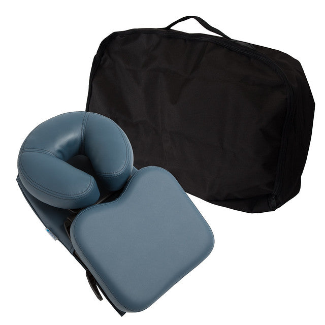 EarthLite TRAVELMATE massage support system with face cradle, cushion, and black case.
