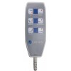 EarthLite remote for EVEREST ECLIPSE TILT table with 6 blue/white buttons and coiled cord.