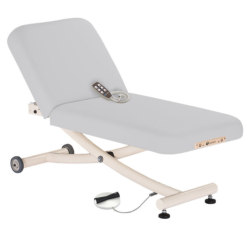 EarthLite Ellora Vista Electric Tilt Massage Table with remote, ideal for medical or spa use.