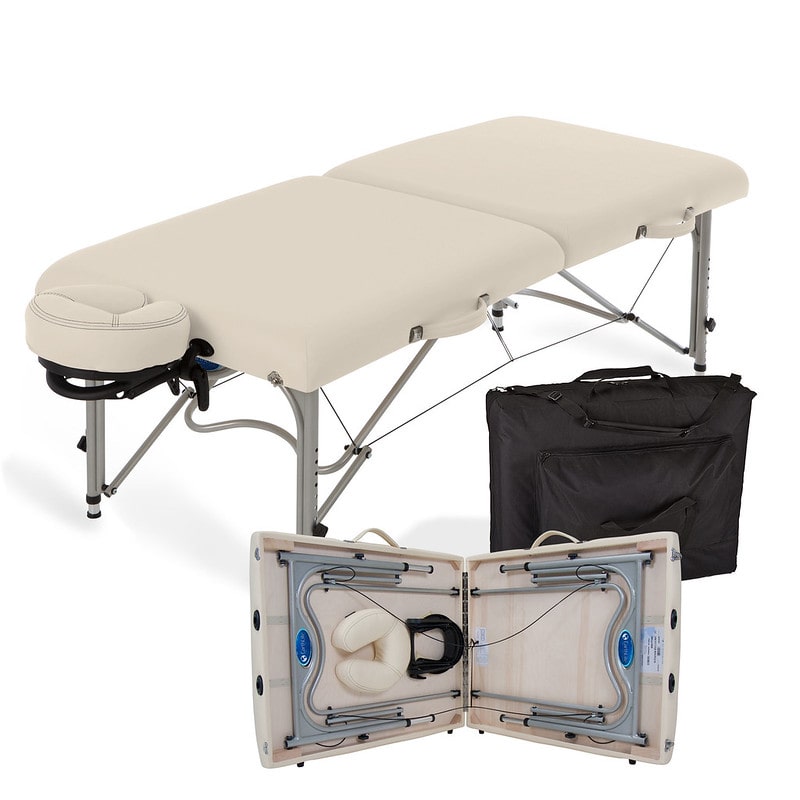EarthLite LUNA portable massage table with Reiki-ready aluminum frame, face cradle, and case.