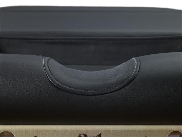 Close-up of Nirvana 2n1 Portable Massage Table's black padded headrest with face cradle cutout.