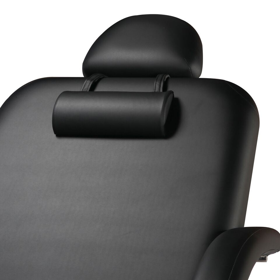 Master Massage CABRILLO table with black padded backrest and adjustable headrest pillow.