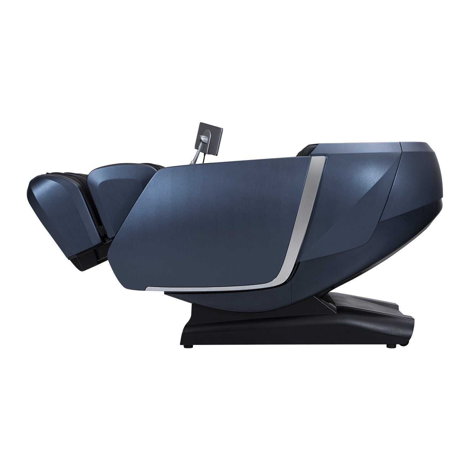 Side view of a blue Osaki OS-Highpointe 4D Massage Chair with touchscreen control panel.