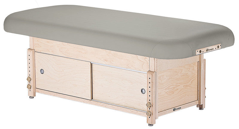 EarthLite SEDONA FLAT Table: cushioned top, storage drawers, sturdy hardwood frame.