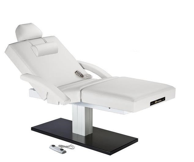 EarthLite Everest SPA Salon FULL electric table with remote, black base, white top.