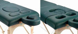 Two Custom Craftworks ATHENA tables with face/arm cutouts, shown with and without inserts.