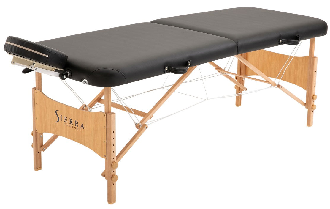 Sierra Comfort PREFERRED portable massage table with wood legs and face cradle.