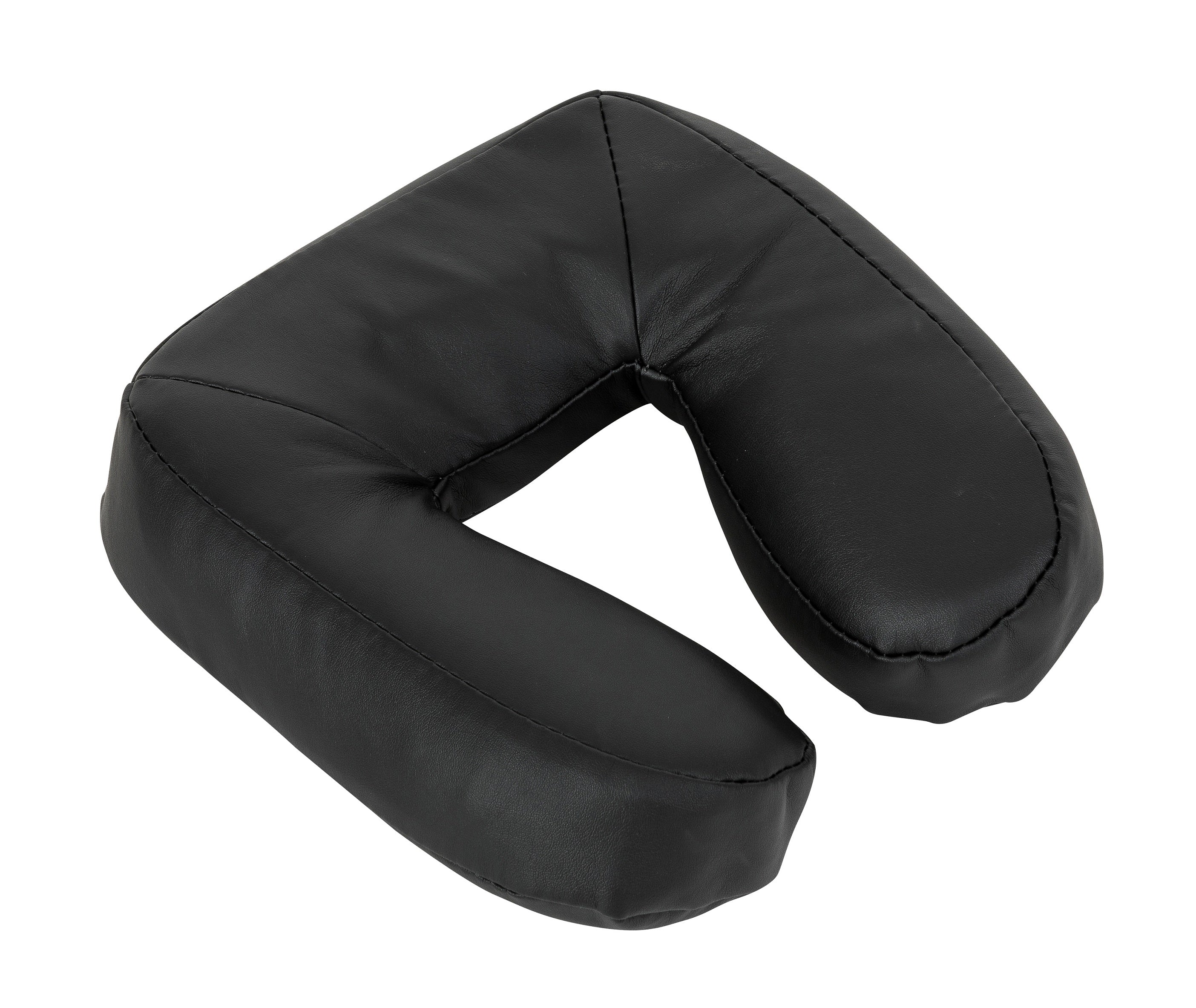 A black neck pillow rests beside the Sierra Comfort Flat Stationary Massage Table.