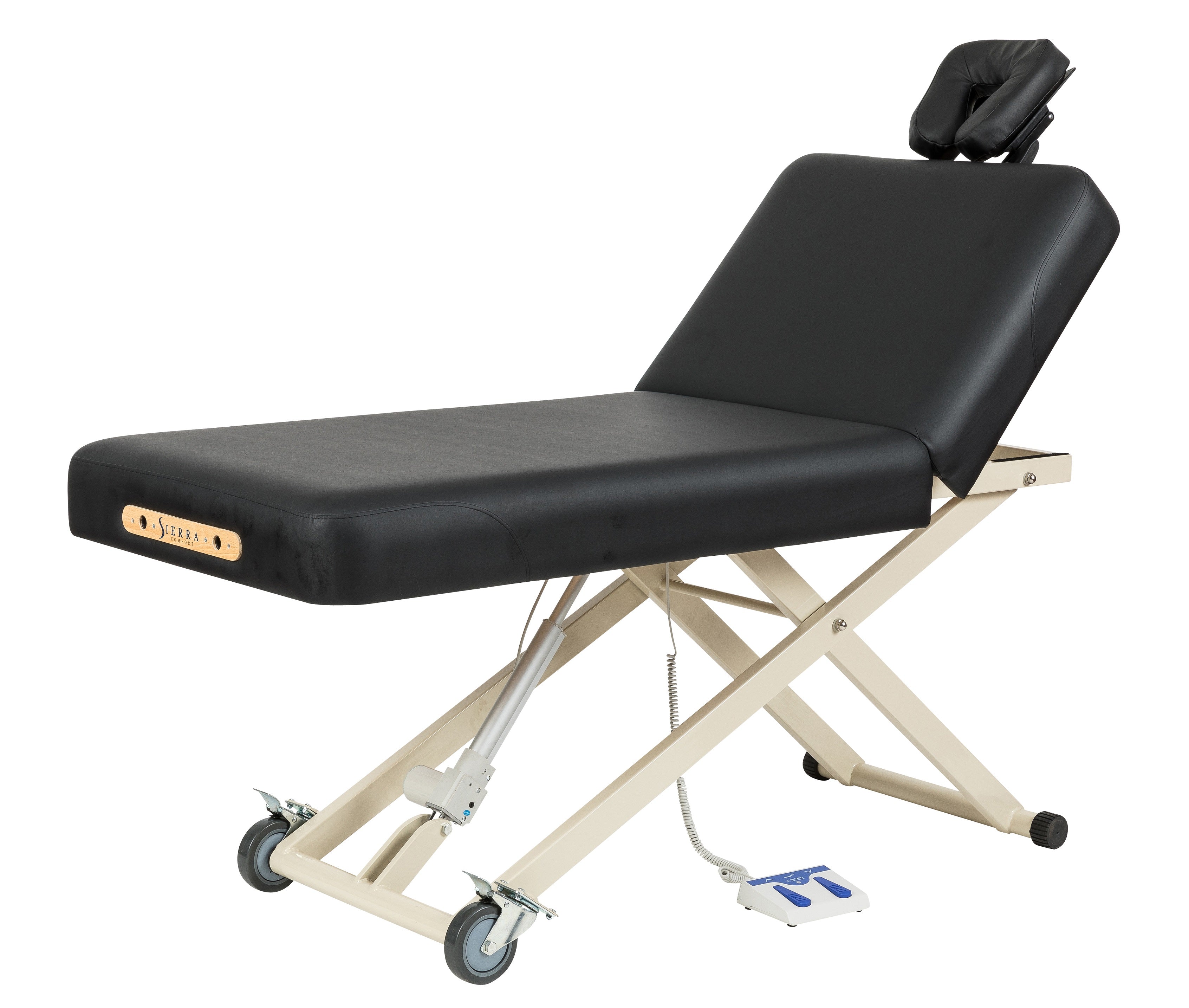 Sierra Comfort Adjustable Back Rest Electric Lift Table with wheels and high density foam.