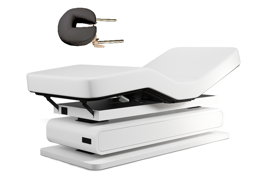 Oakworks Spa BRITTA Medical Exam Table with black face cushion and customizable features.