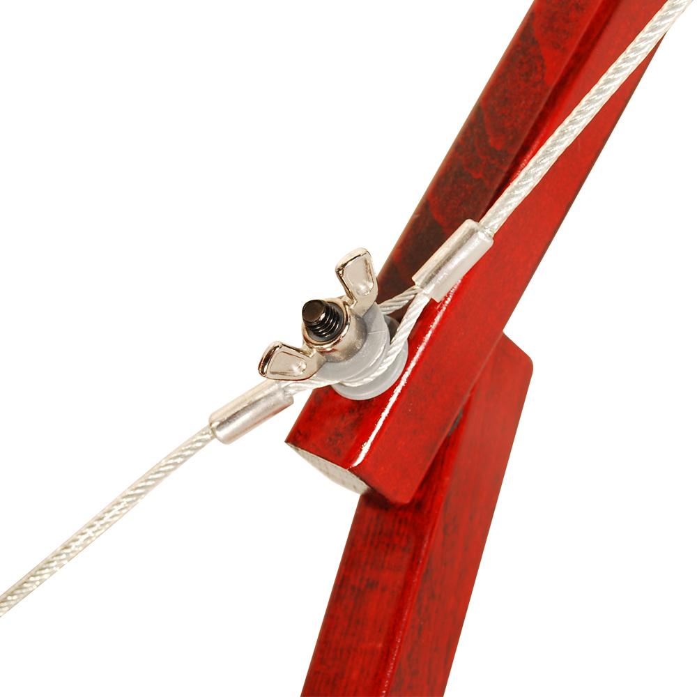 Close-up of a metal cable with wing nut on Master Massage Carlyle LX table frame.