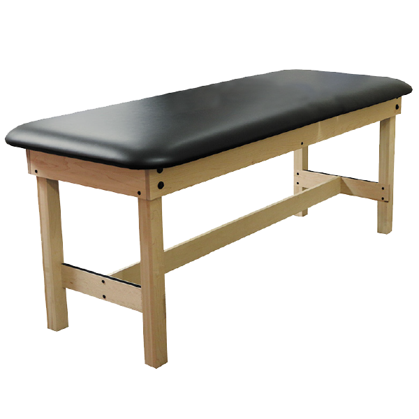 PHS Medical Classic Wood Treatment Table with solid hardwood legs and black cushioned top.