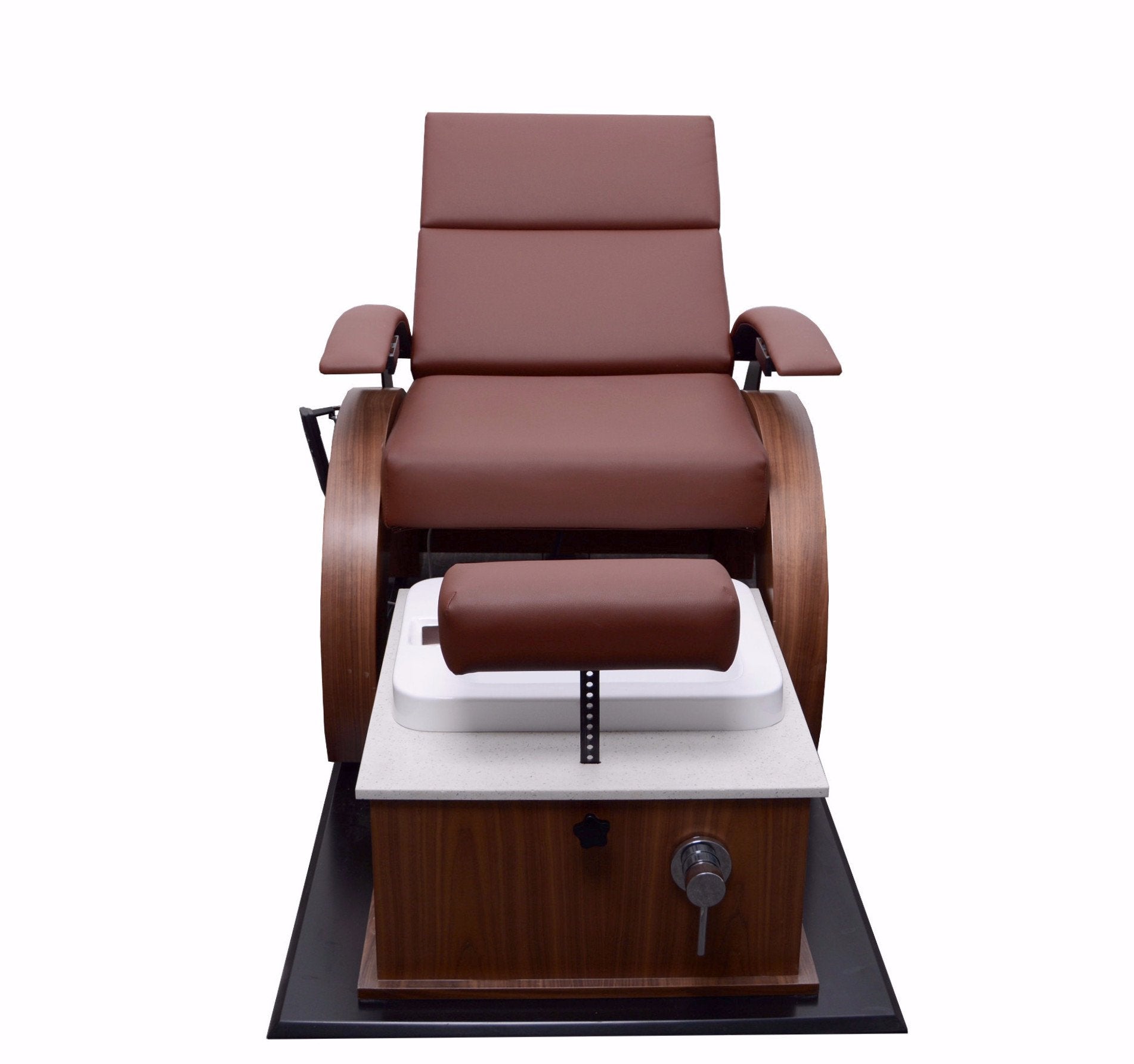 TouchAmerica ARCHI-PEDIGO Pedi-Lounge with foot rest, manicure shelf, and wood base.
