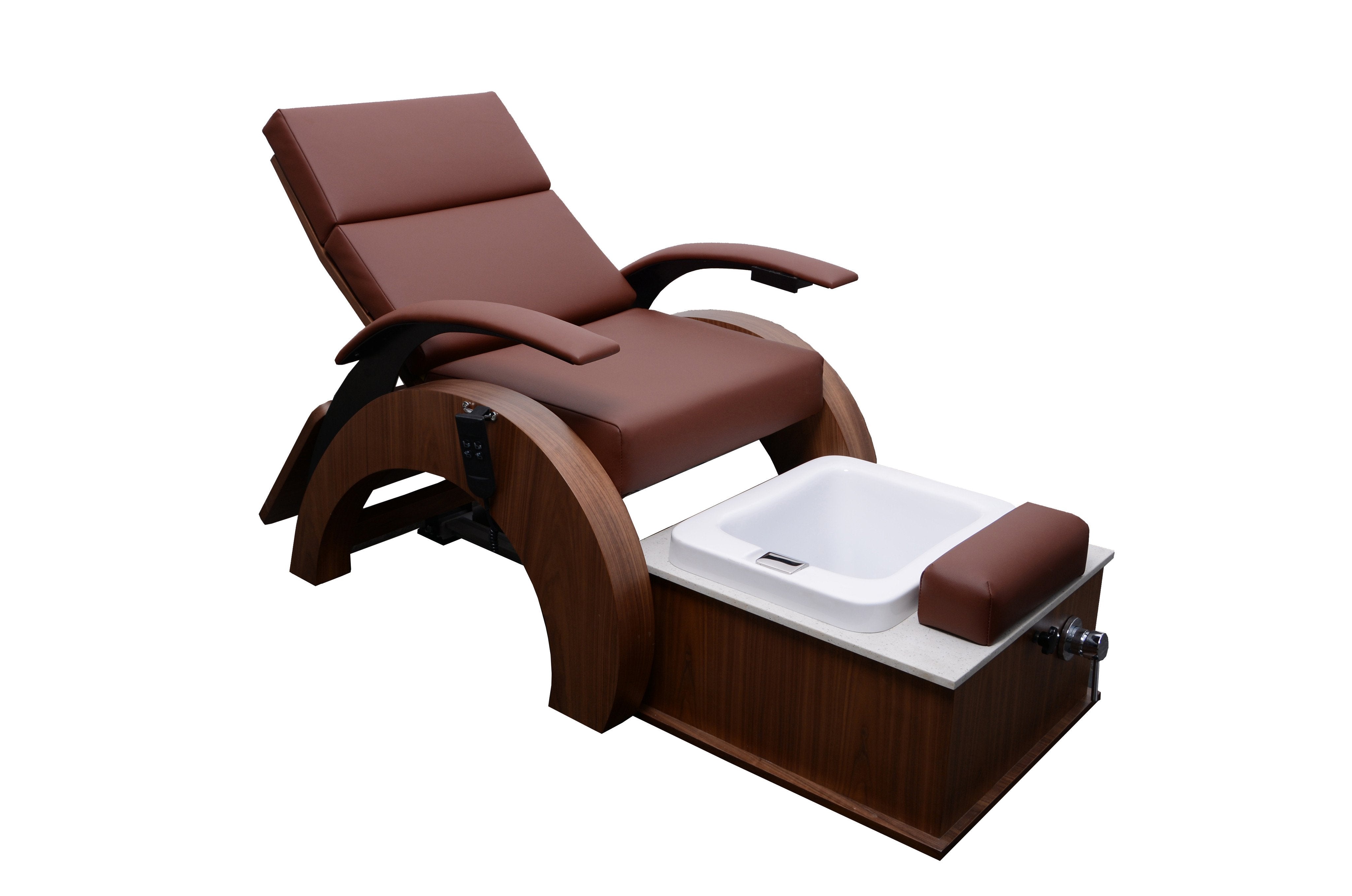 TouchAmerica ARCHI-PEDIGO Pedi-Lounge: motorized, with armrests, adj. footrest & white basin.