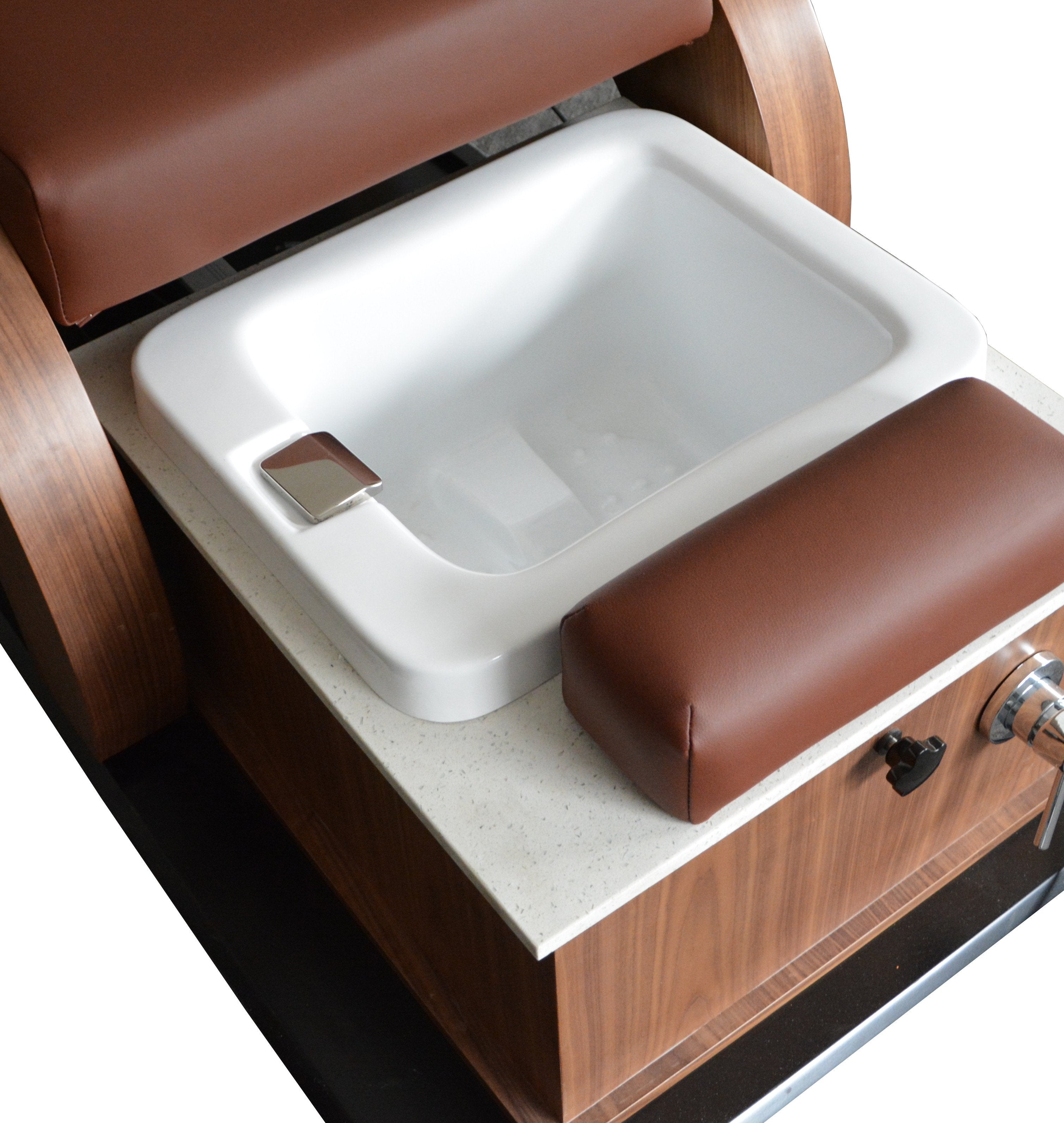 TouchAmerica ARCHI-PEDIGO Pedi-Lounge with adjustable footrest and built-in foot basin.