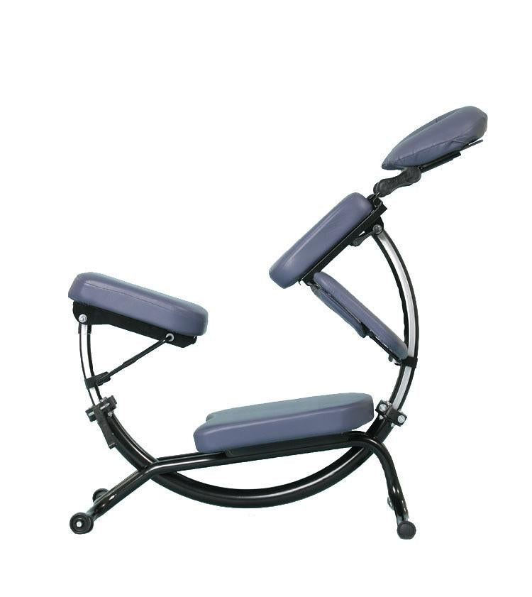 Pisces Pro DOLPHIN II Portable Massage Chair with arm, seat, and knee pads on black frame.