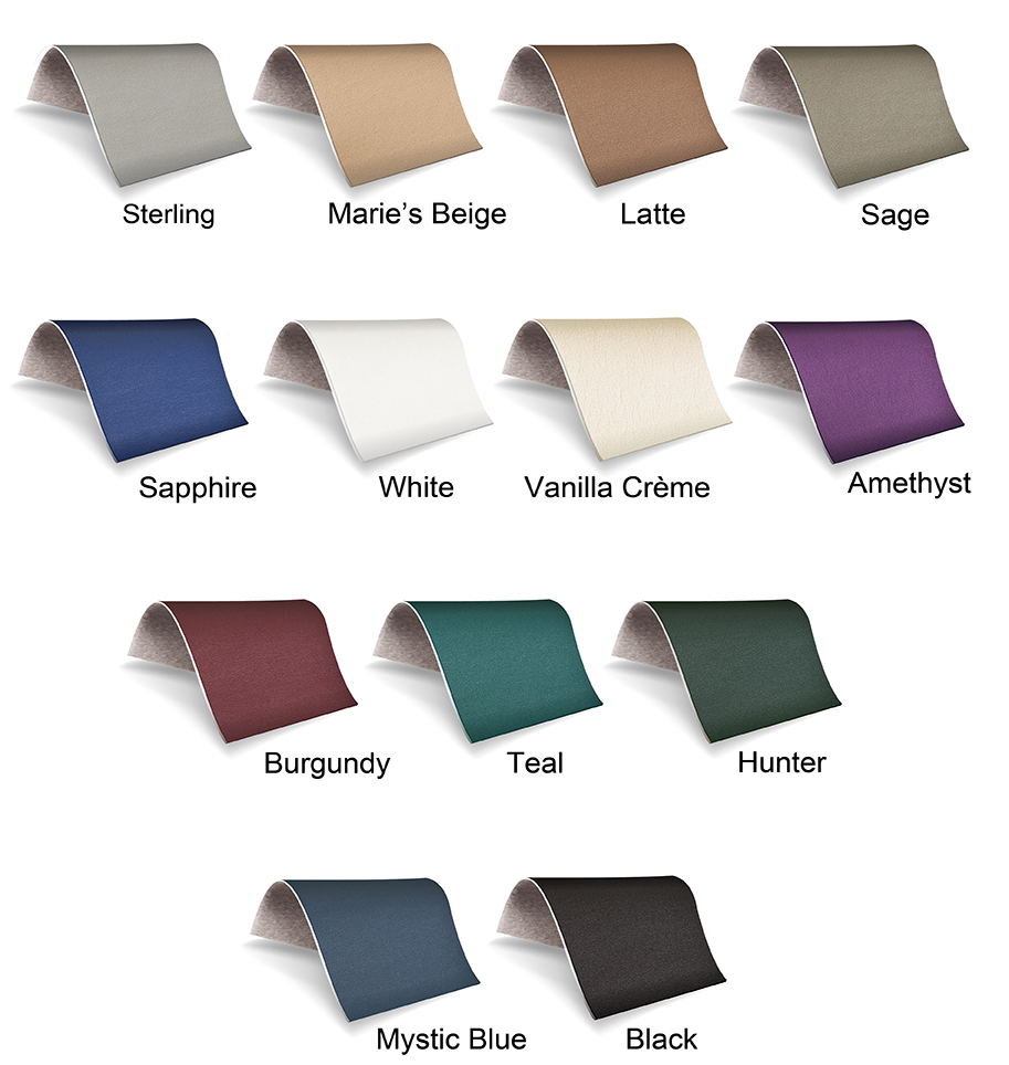 Twelve color swatches for customizing your EarthLite Folding Massage Stool by EarthLite.