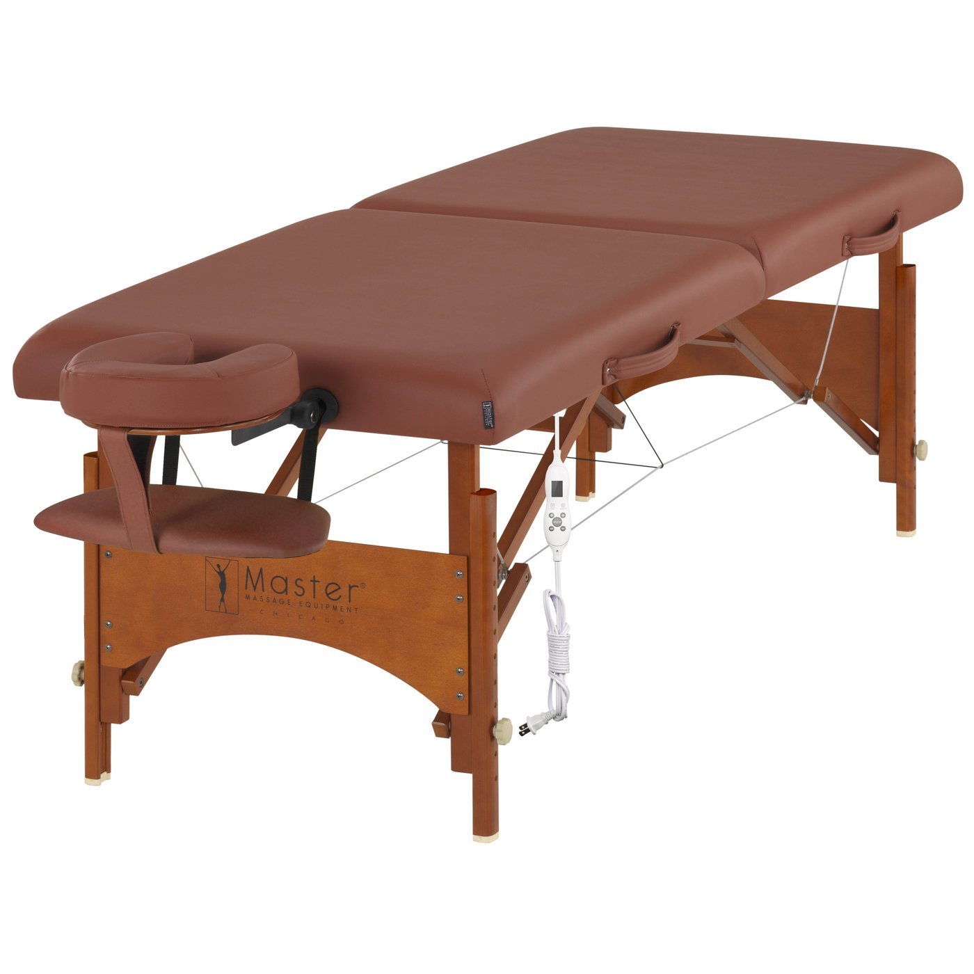 Master Massage FAIRLANE Therma-Top portable table with headrest and wooden legs.