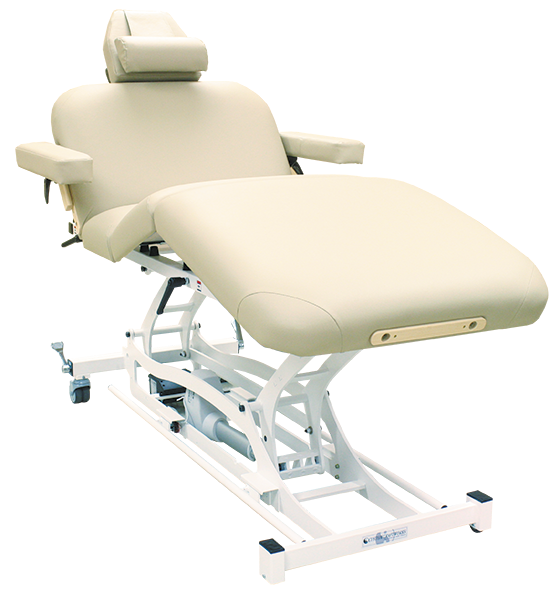 Custom Craftworks HANDS FREE DELUXE Lift Table with headrest and precision cut steel frame.
