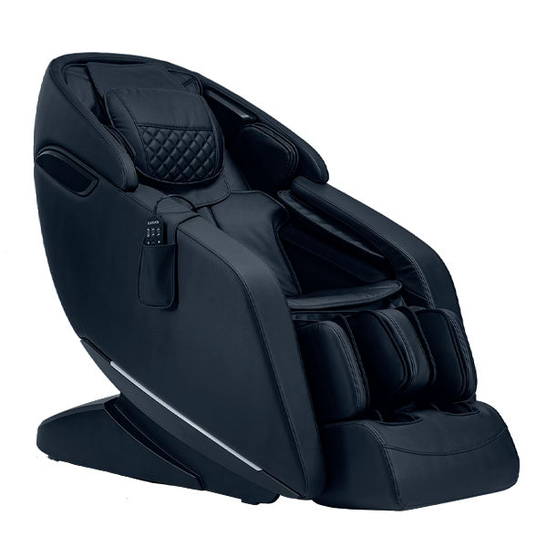 Kyota Genki M380 massage chair in black leather with full body, arm, and leg massage.