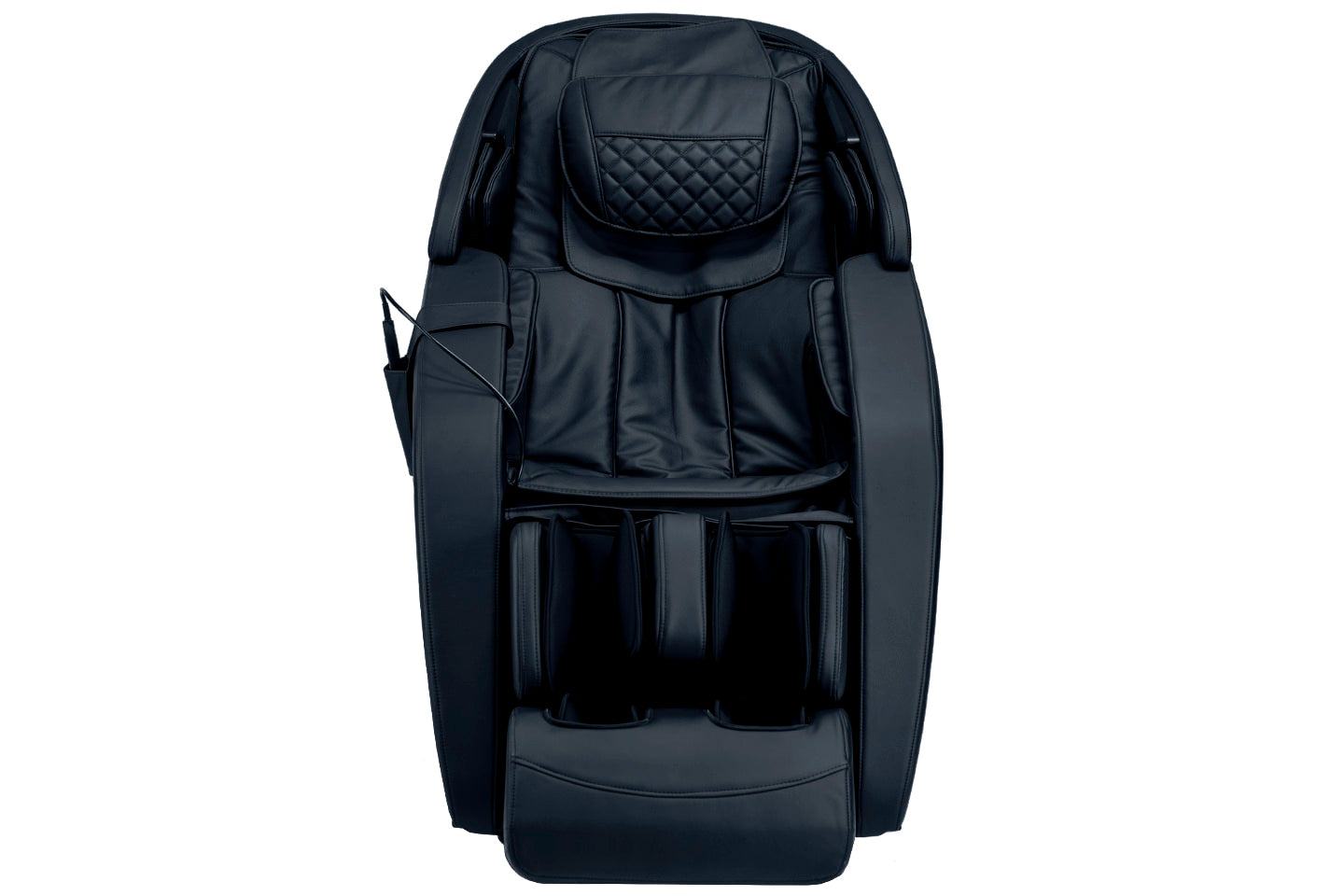 Kyota Genki M380 black leather massage chair with armrests, leg rests, full body massage, front view.