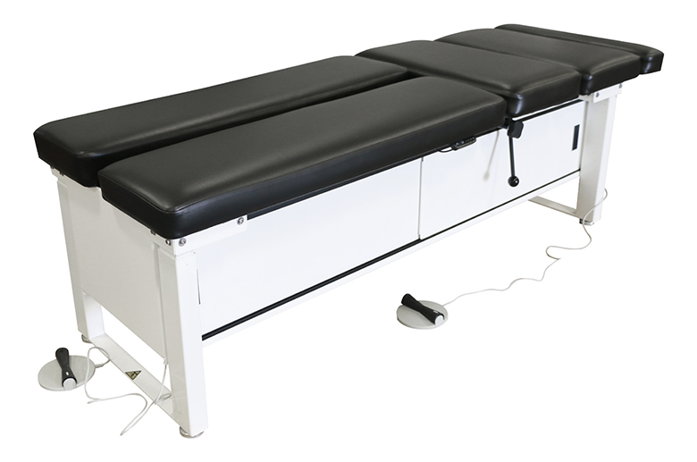 PHS Chiropractic ME2002 Elevating Table - The Bolt in black and white with adjustable height.
