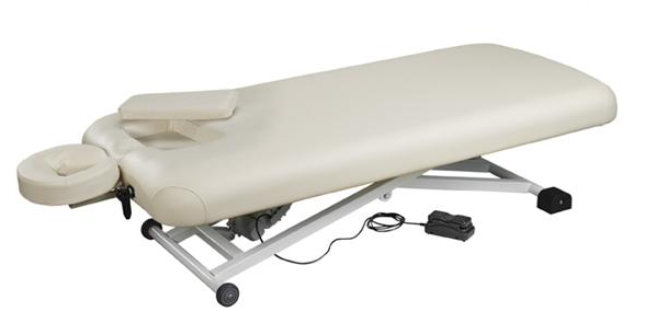 Nirvana Electric Massage Table: beige, with face cradle, electronic controls, and metal frame.
