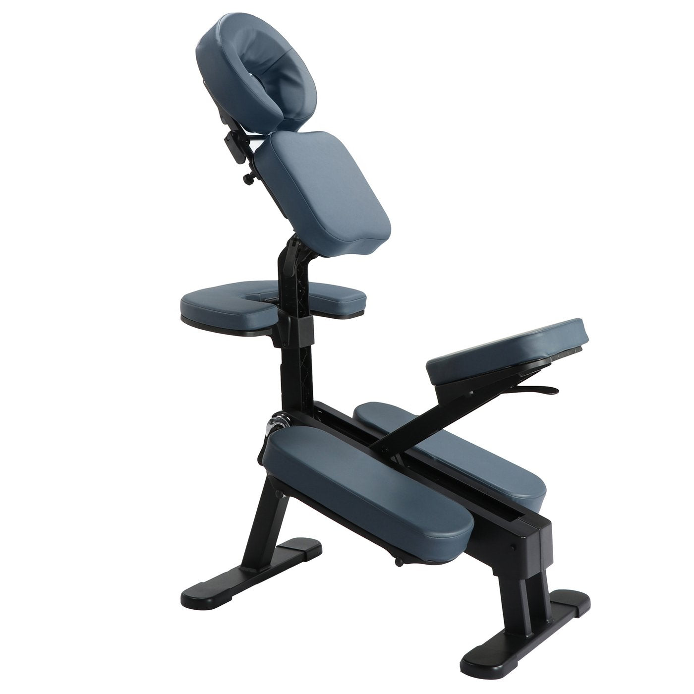 Master Massage Gymlane, a lightweight, ergonomic blue and black portable massage chair.